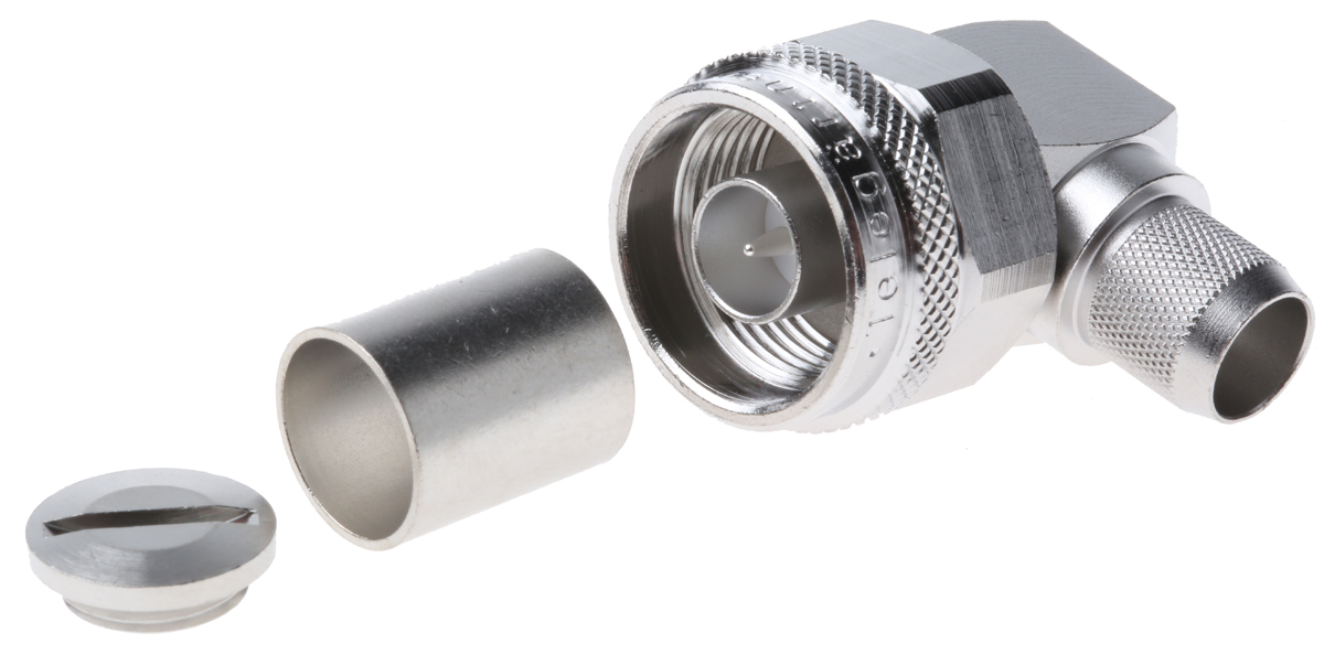 Telegartner, Plug Cable Mount N Connector, 50Ω, Solder Termination, Right Angle Body
