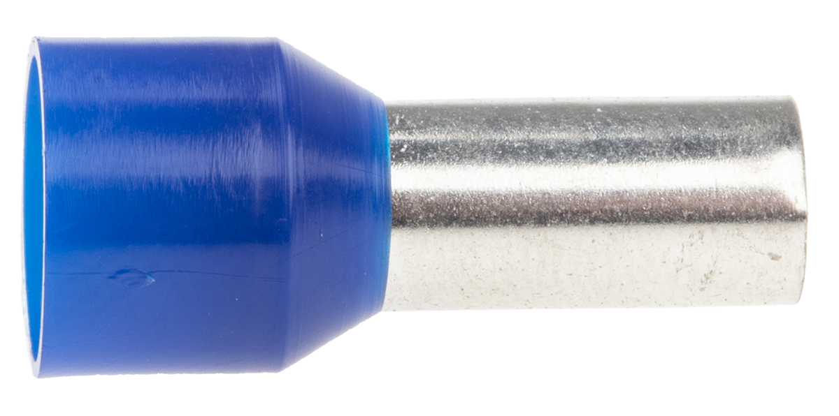 RS PRO Insulated Crimp Bootlace Ferrule, 12mm Pin Length, 5.8mm Pin Diameter, 16mm² Wire Size, Blue