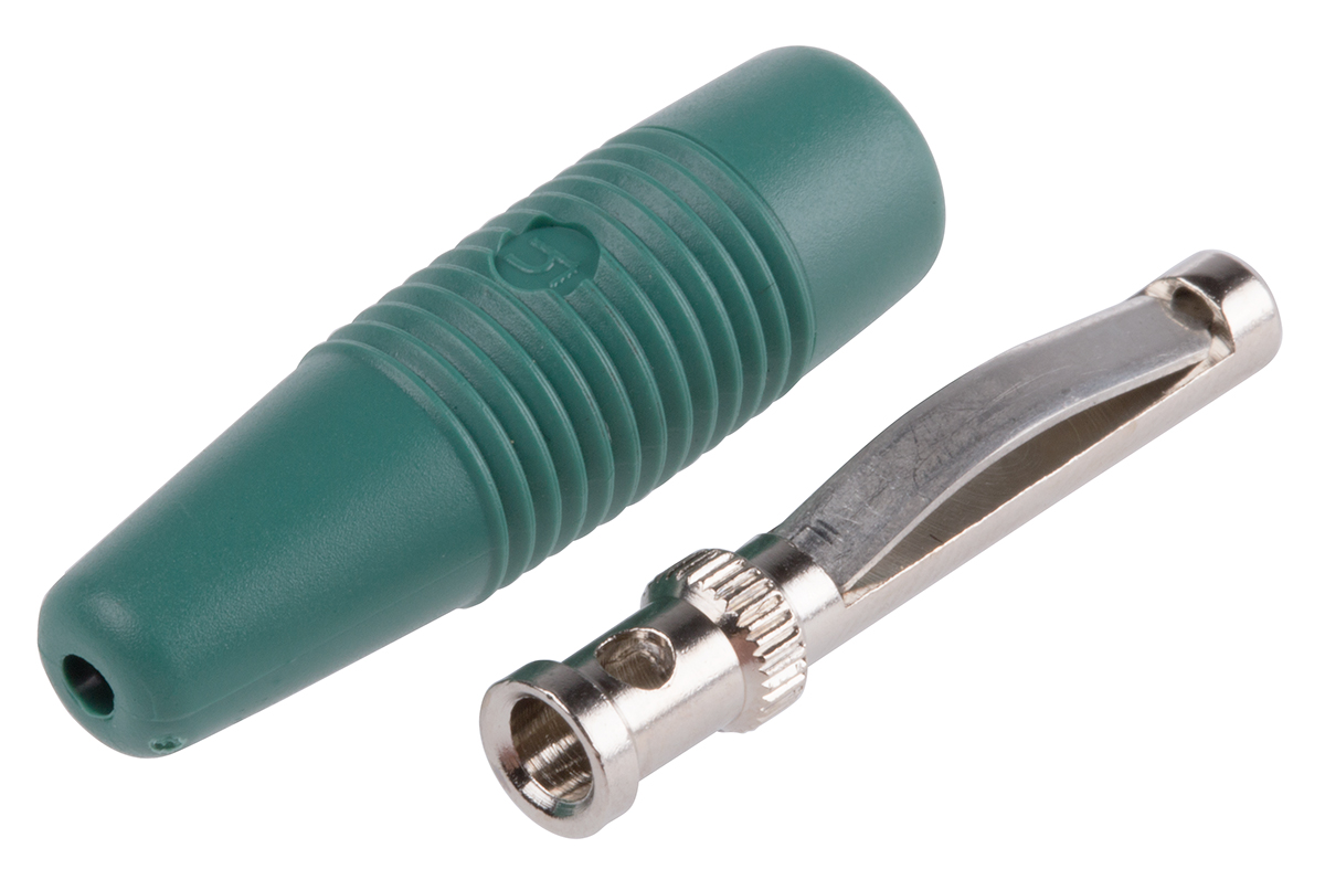 Hirschmann Test & Measurement Green Male Banana Plug - Solder, 30 V ac, 60 V dc