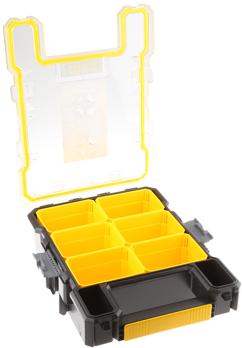 Stanley 6 Cell Black, Yellow PC, Adjustable Compartment Box, 35.6cm x 24.5cm x 10.9cm