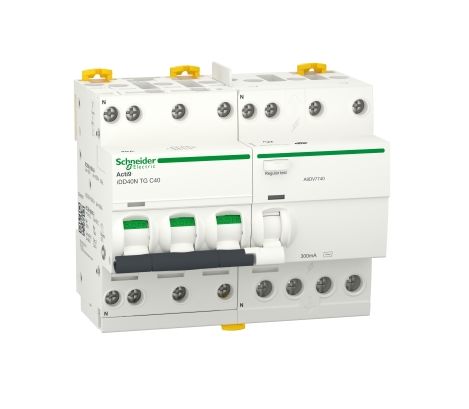 Schneider Electric RCBO, 40A Current Rating, 3P+N Poles, 300mA Trip Sensitivity, Type C, Acti9 Range