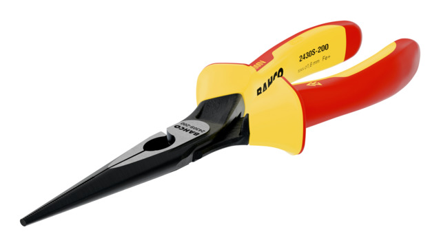 Bahco Long Nose Pliers, 200 mm Overall, Straight Tip, VDE/1000V, 72mm Jaw