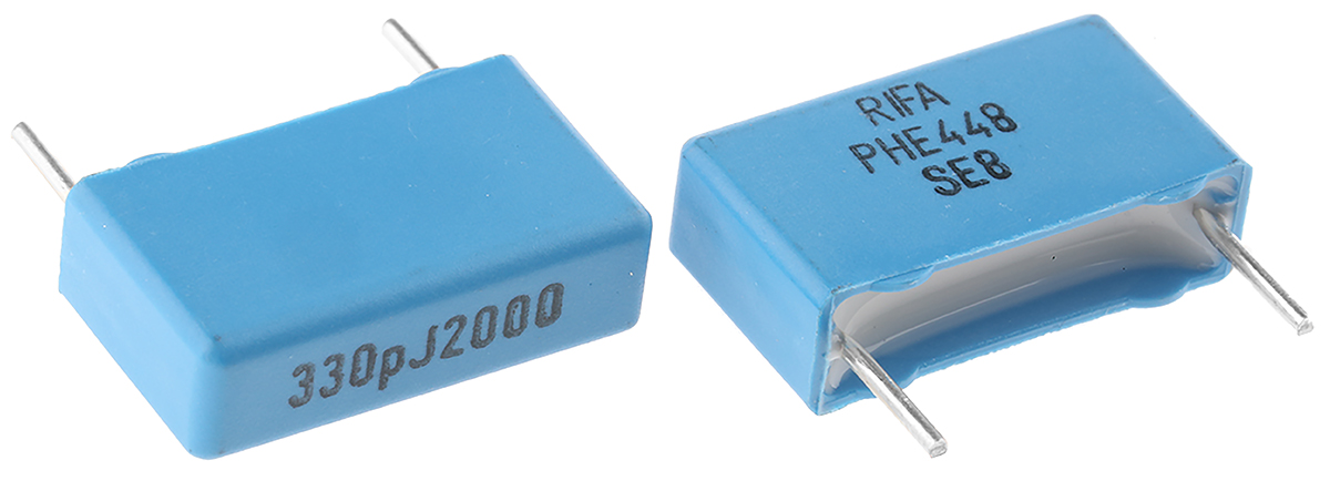 KEMET PHE448 Polypropylene Film Capacitor, 2 kV dc, 700 V ac, ±5%, 330pF, Through Hole