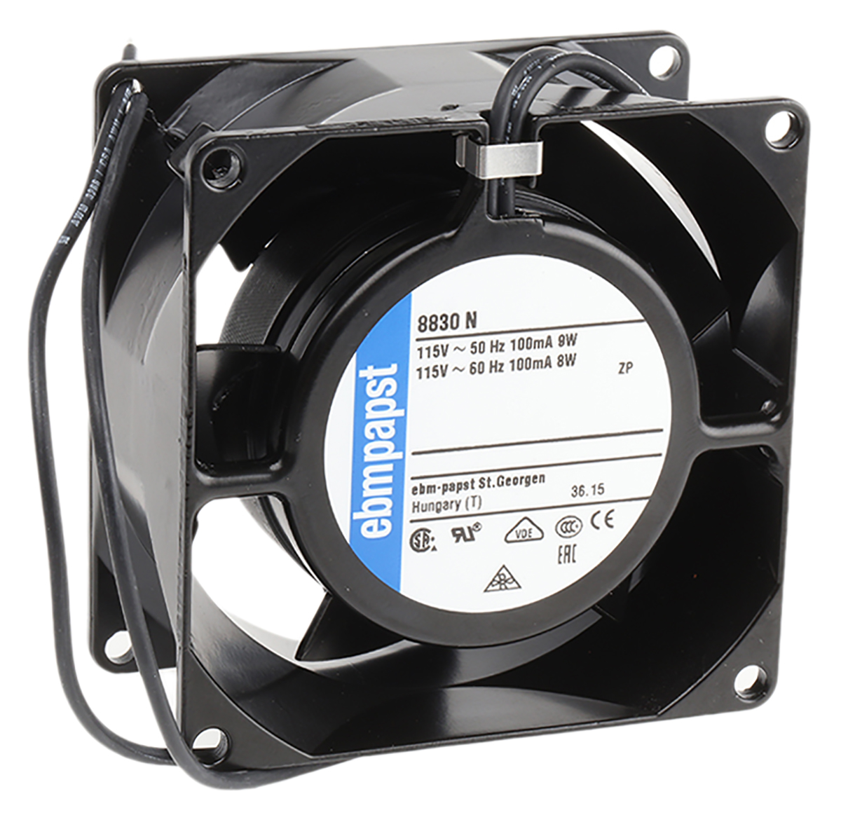 ebm-papst 8000 N Series Axial Fan, 115 V ac, AC Operation, 36m³/h, 8W, 70mA Max, 80 x 80 x 38mm