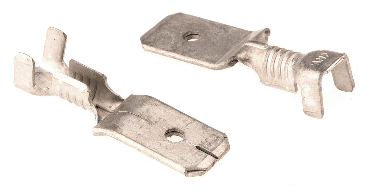 TE Connectivity FASTON .250 Uninsulated Male Spade Connector, Tab, 6.3 x 0.8mm Tab Size, 0.8mm² to 2mm²