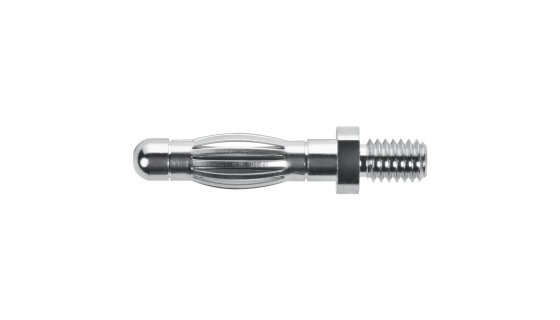 Schutzinger Silver Male Banana Plug, 4 mm Connector, M4 Thread Termination, 32A, 33 V ac, 70V dc, Nickel Plating
