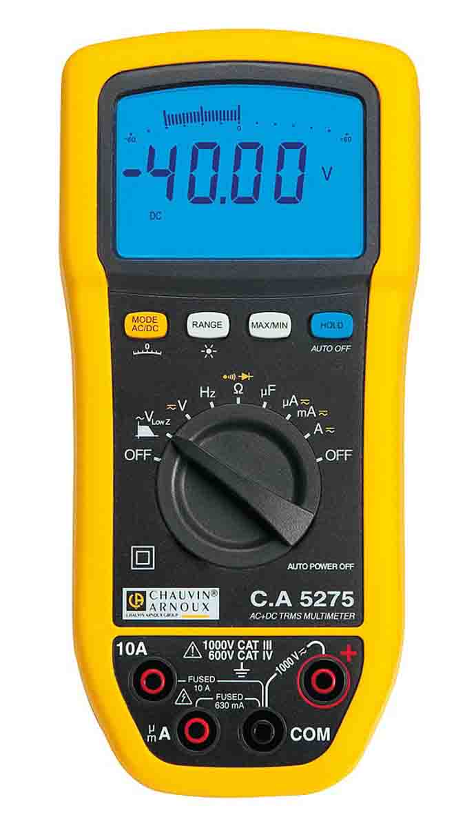 Chauvin Arnoux CA 5275 Handheld Digital Multimeter, True RMS, 10A ac Max, 10A dc Max, 1000V ac Max