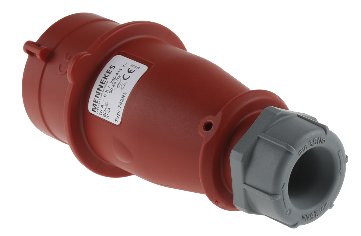 MENNEKES, AM-TOP IP44 Red Cable Mount 7P Industrial Power Plug, Rated At 16A, 400 V