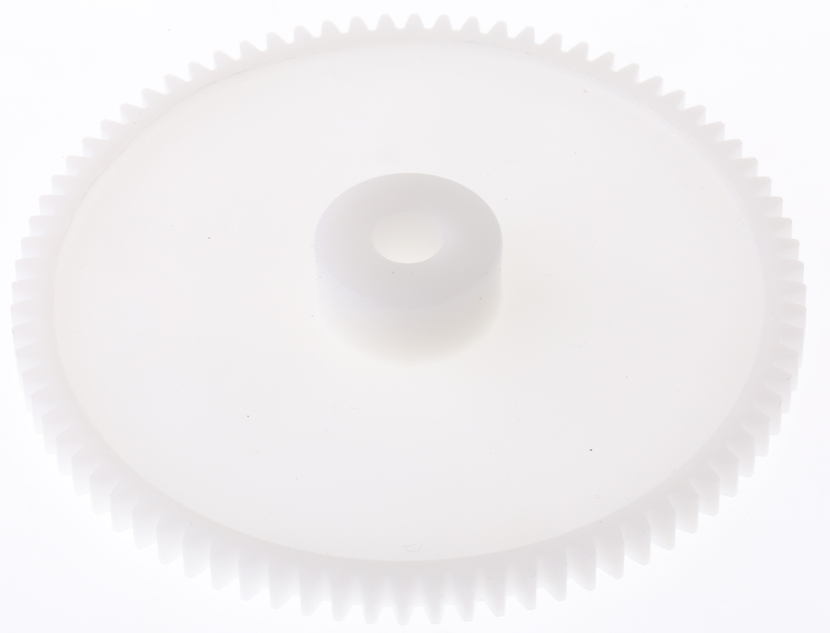 RS PRO POM 80 Teeth Spur Gear, 0.8 Module, 6mm Bore Diam, 64mm Pitch Diam, 15.5mm Hub Diam