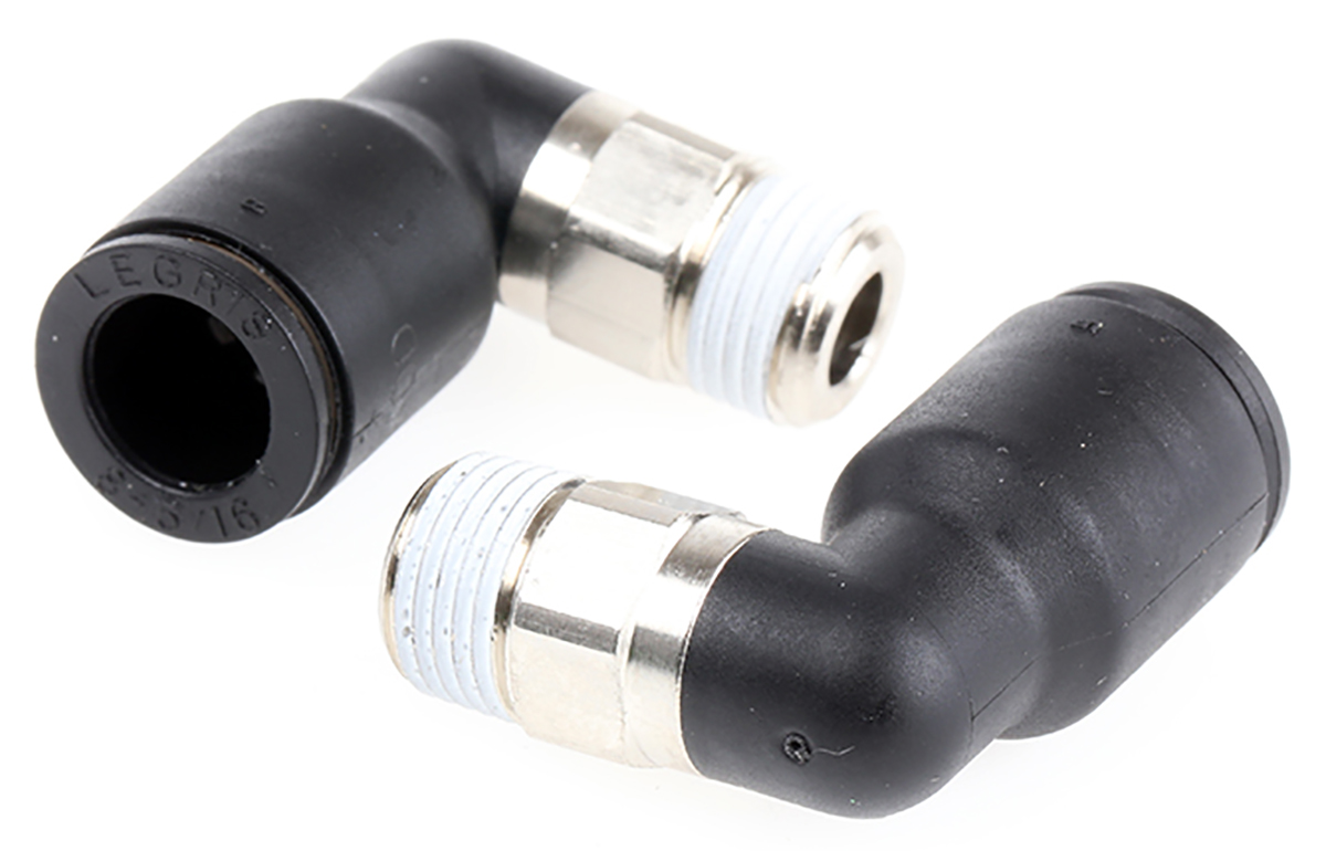Legris LF3000 Series Elbow Threaded Adaptor, R 1/8 Male to Push In 8 mm, Threaded-to-Tube Connection Style