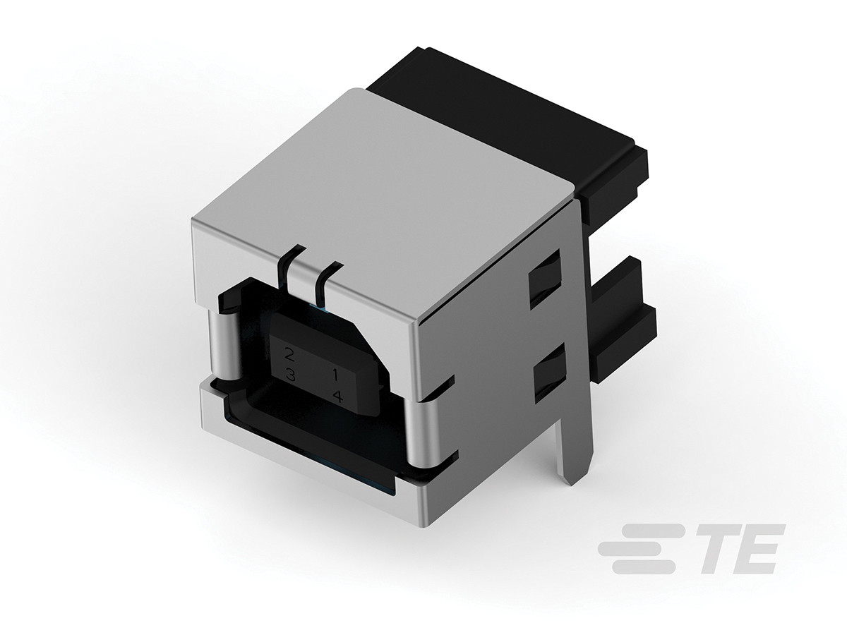TE Connectivity Right Angle, PCB Mount, Socket- Single Port Type B 2.0 USB Connector
