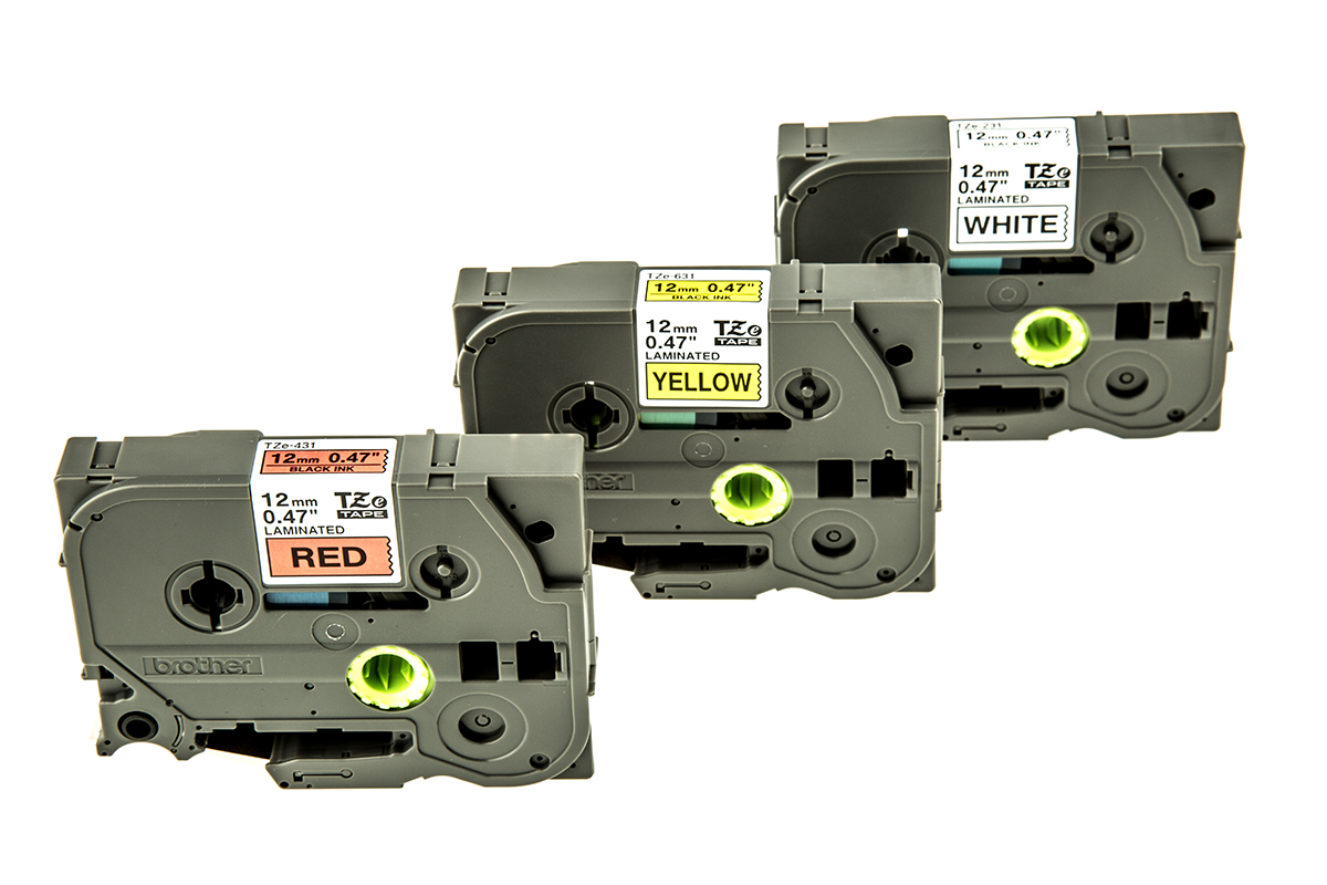 Brother Black on Red, White, Yellow Label Printer Tape, 8 m Length, 12 mm Width