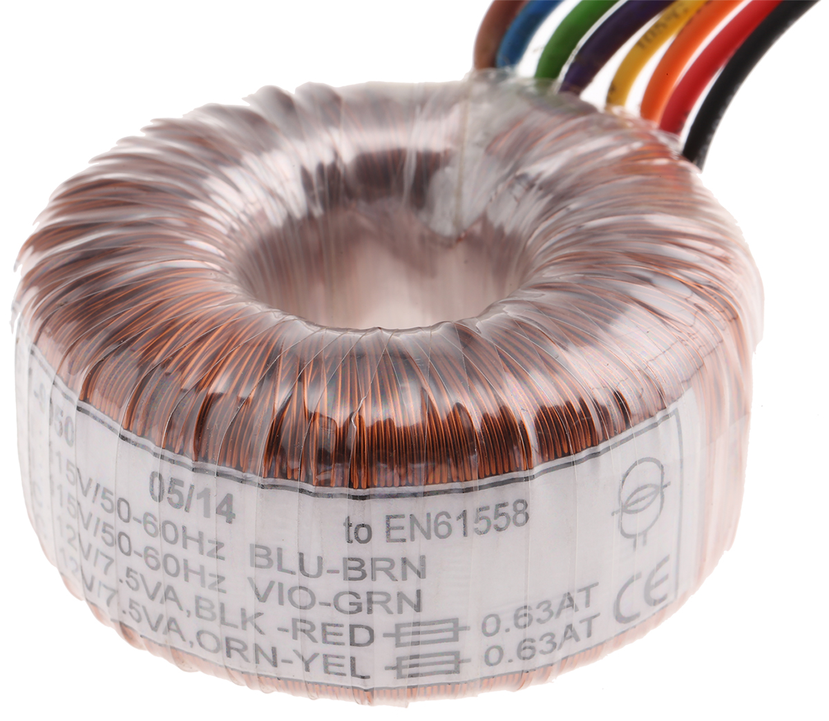 RS PRO 115 V ac, 230 V ac, 2 x 12V ac Toroidal Transformer, 15VA 2 Output