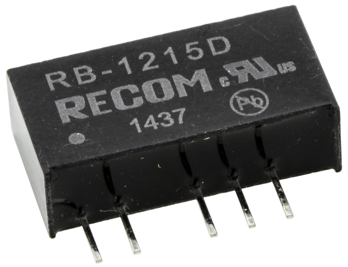 Recom RB DC-DC Converter, ±15V dc/ ±33mA Output, 10.8 → 13.2 V dc Input, 1W, Through Hole, +85°C Max Temp -40°C