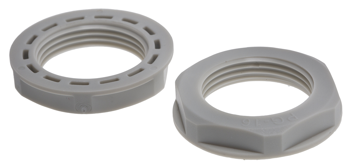 RS PRO Grey Nylon 66 Cable Gland Locknut, PG16 Thread, IP68