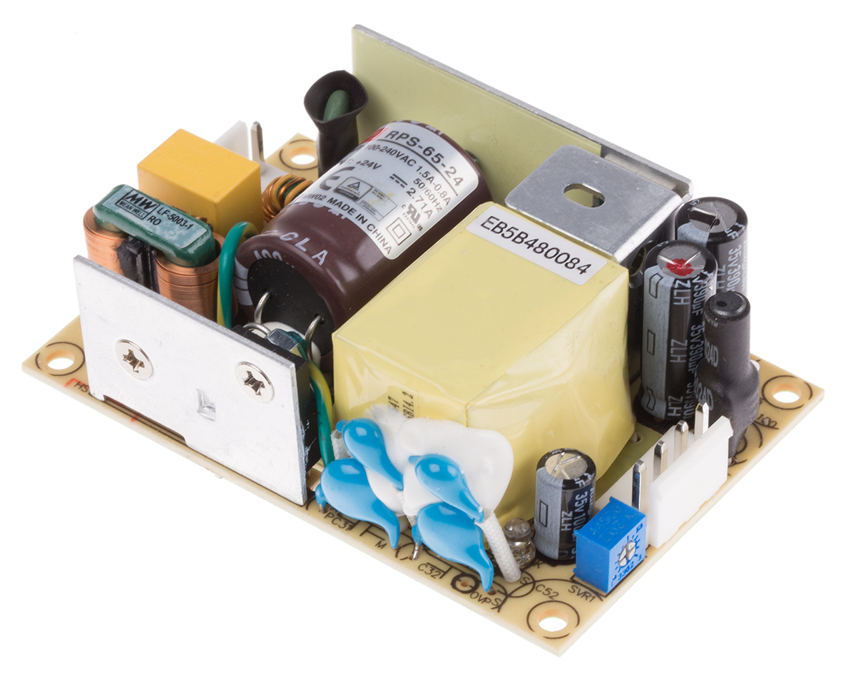MEAN WELL Switching Power Supply, RPS-65-24, 24V dc, 2.71A, 65W, 1 Output, 80 → 264V ac Input Voltage