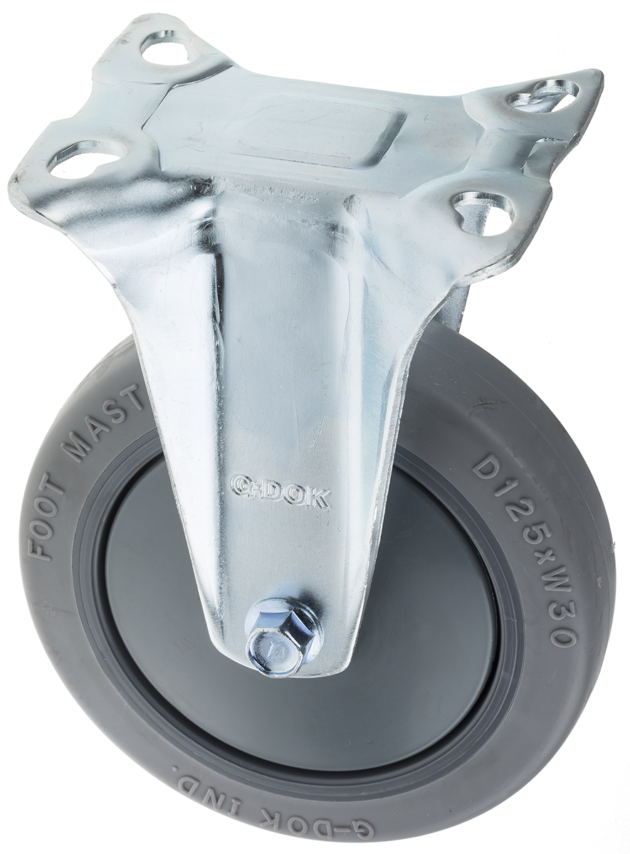 RS PRO Fixed Castor Wheel, 90kg Capacity, 125mm Wheel