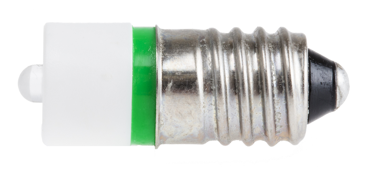 RS PRO Green LED Indicator Lamp, 230V ac, E10 Base, 10mm Diameter, 345mcd