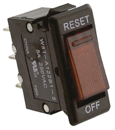 TE Connectivity Thermal Circuit Breaker - W51  Single Pole 250V ac Voltage Rating, 5A Current Rating