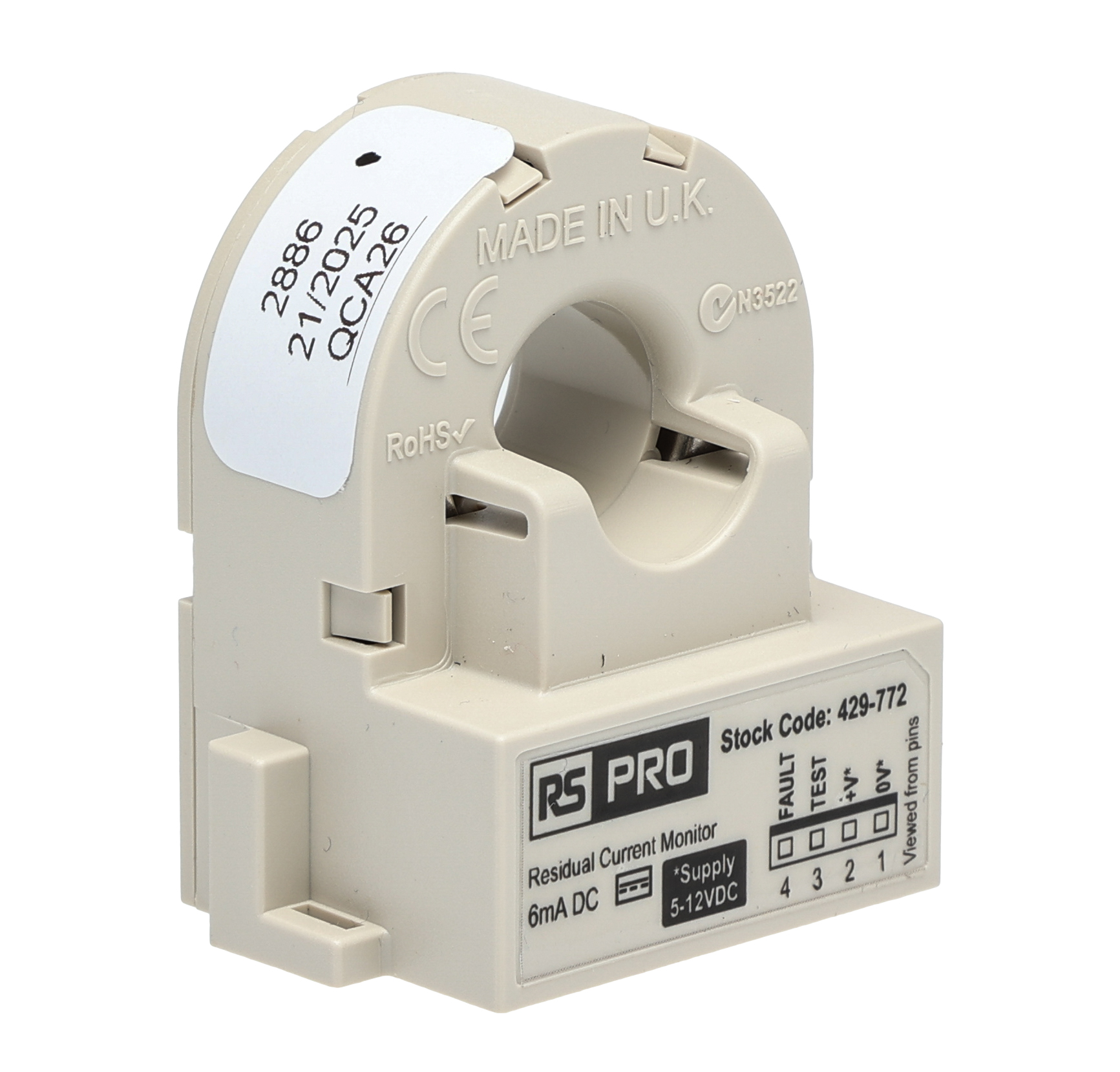 RS PRO Residual Current Transformer, 32A Input, 13.5mm Bore, 5 → 12V dc