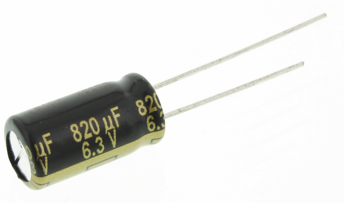 Panasonic 820μF Aluminium Electrolytic Capacitor 6.3V dc, Radial, Through Hole - EEUFM0J821L