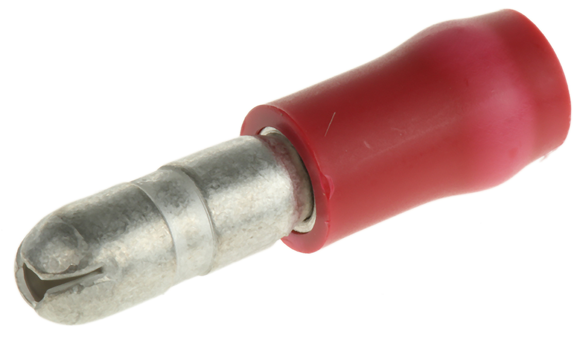 TE Connectivity Insulated, Red Crimp Bullet Connector, 0.25mm² to 1.6mm², 20AWG to 15AWG, 4mm Bullet diameter Male