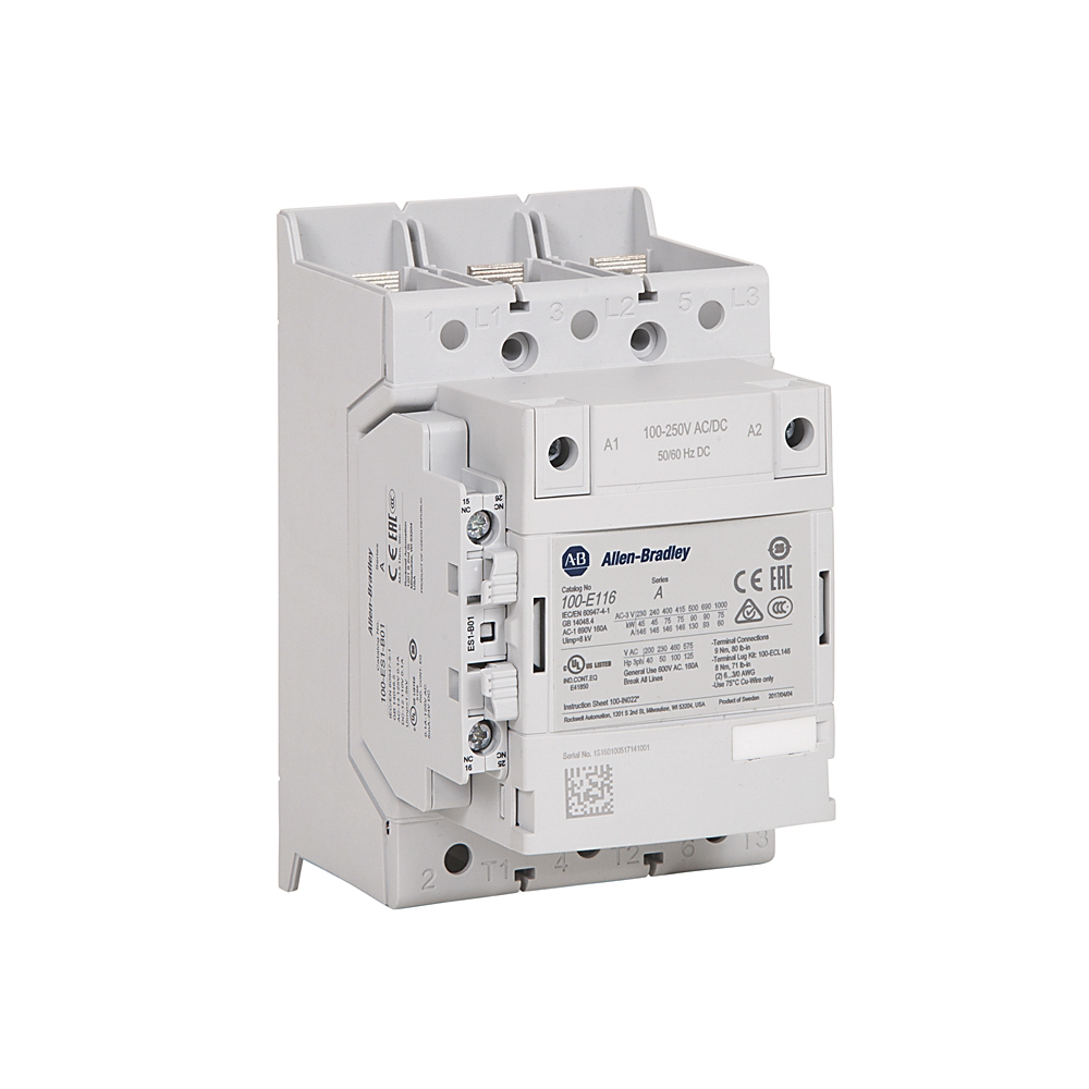 Allen Bradley 100-E Contactor, 100/250 V Coil, 3-Pole, 116 A, 55 kW 250 V, 1 NO/1 NC, 400V