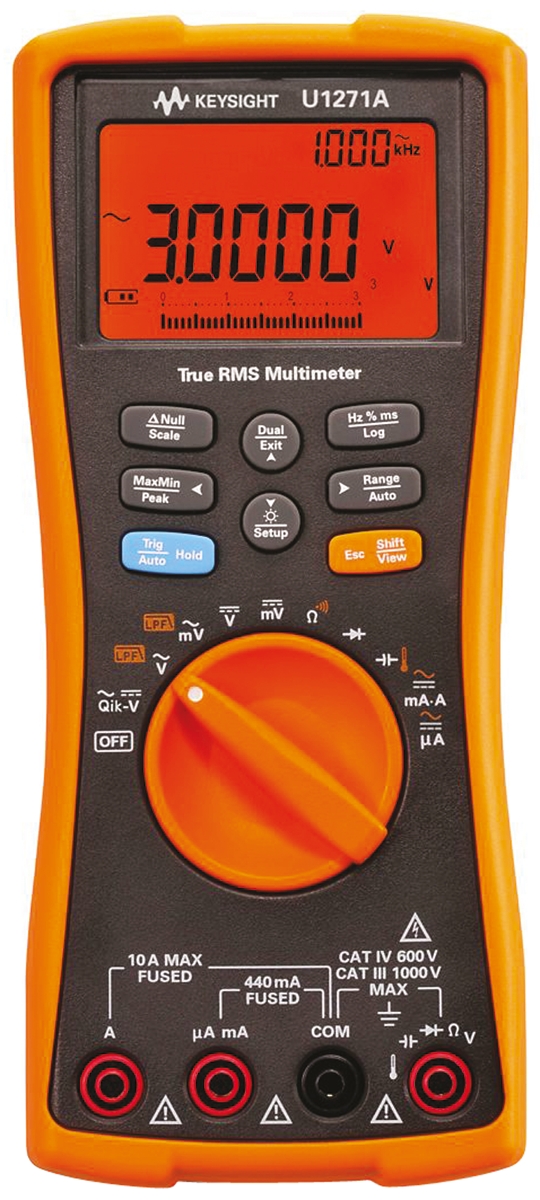 Keysight Technologies U1271A Handheld Digital Multimeter, True RMS, 10A ac Max, 10A dc Max, 1000V ac Max