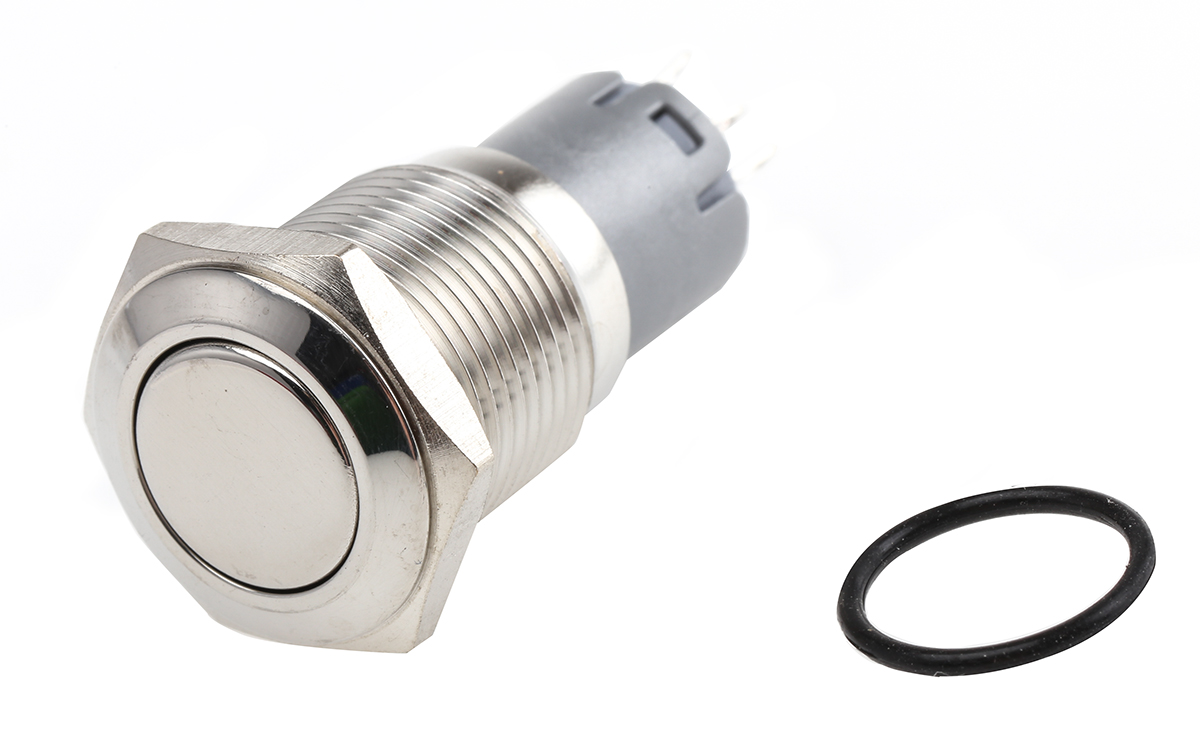 RS PRO Push Button Switch, Latching, Panel Mount, 16mm Cutout, SPDT, 250V ac, IP65, IP67