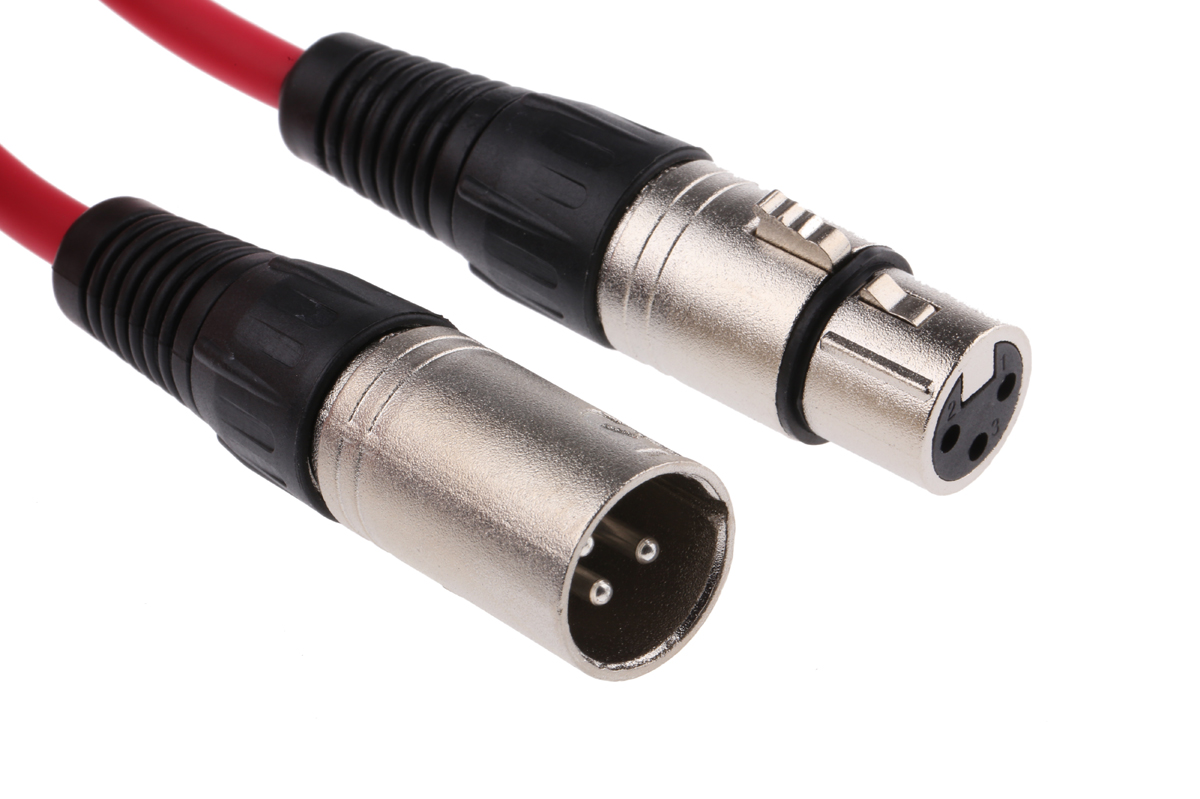 RS PRO Female 3 Pin XLR to Male 3 Pin XLR  Cable, Red, 3m