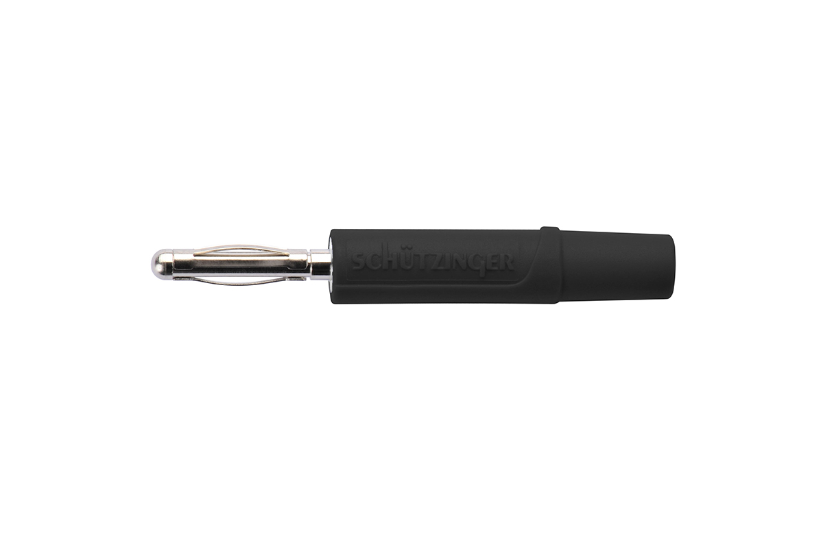 Schutzinger Black Male Banana Plug, 2mm Connector, Solder Termination, 10A, 33 V ac, 70V dc, Nickel Plating