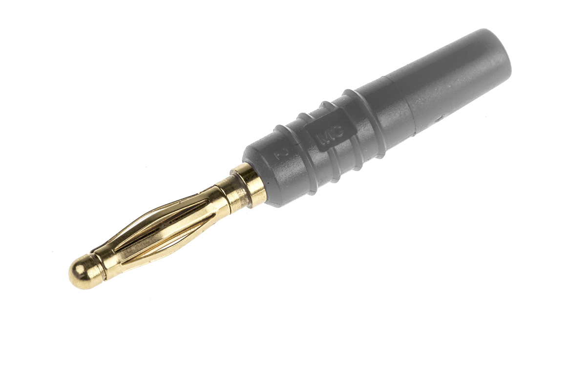 Staubli Grey Male Banana Plug, 2mm Connector, Solder Termination, 10A, 30 V, 60V dc, Gold Plating