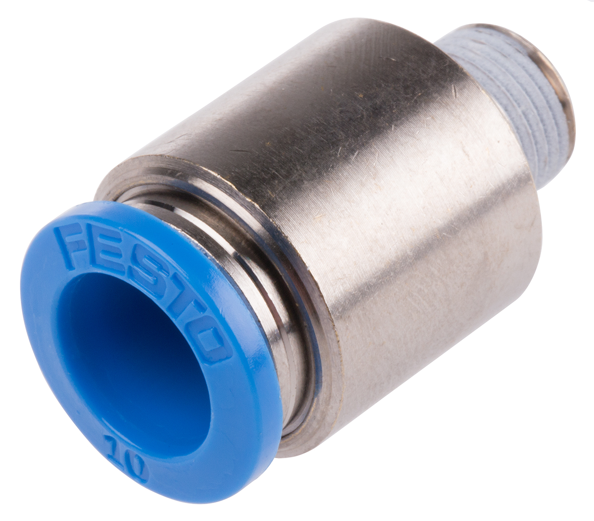 Festo QS Series Straight Threaded Adaptor, R 1/8 Male to Push In 10 mm, Threaded-to-Tube Connection Style, 190647