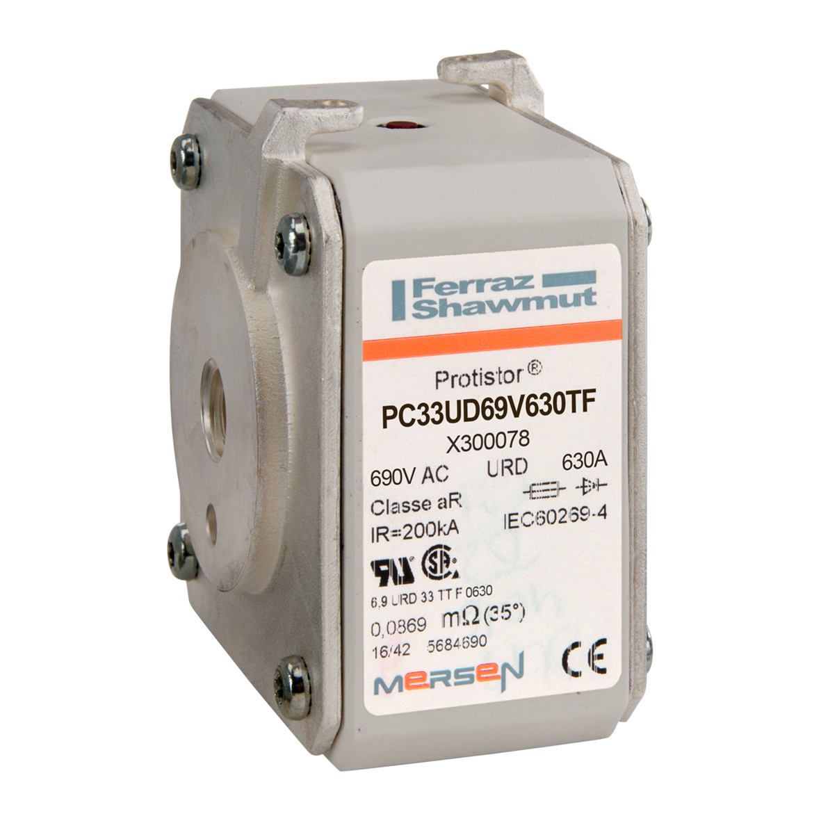 Mersen 630A size 33 FF Square Body Fuse, aR, 700V