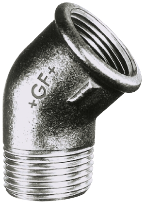 Georg Fischer Galvanised Malleable Iron Fitting, 45° Elbow, Male BSPT 1in to Female BSPP 1in