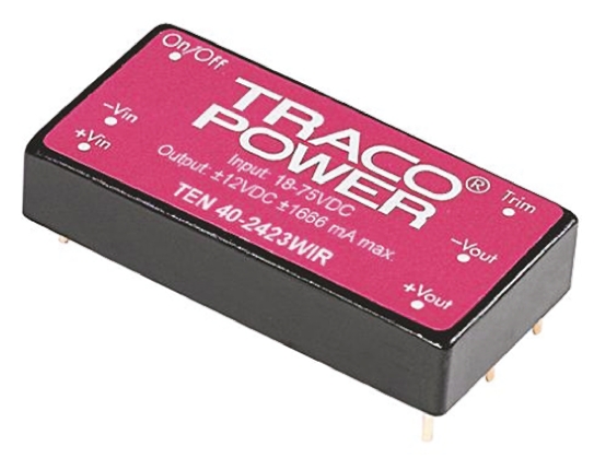 TRACOPOWER TEN 40WIR DC-DC Converter, 12V dc/ 3.33A Output, 18 → 75 V dc Input, 40W, Through Hole, +85°C Max