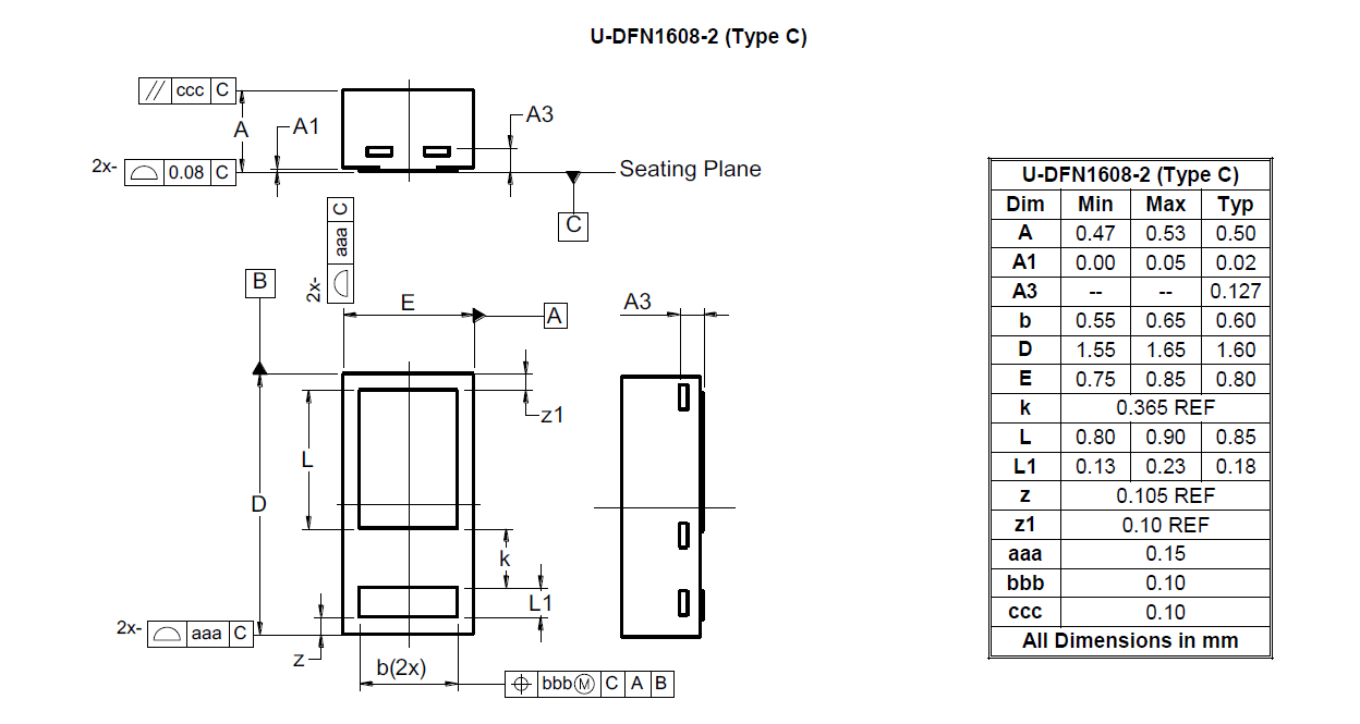 Diodes Inc D5V0S1U2LP1608A-7, TVS Diode U-DFN1608-2