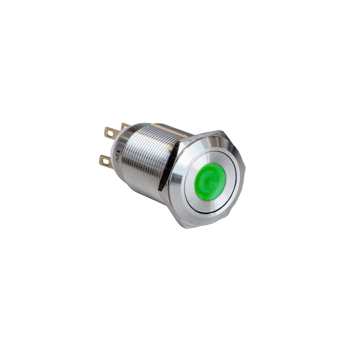 Bulgin MPI005 Series Illuminated Push Button Switch, Latching, Panel Mount, 19.2mm Cutout, SPST, Green LED, 12V, IP65