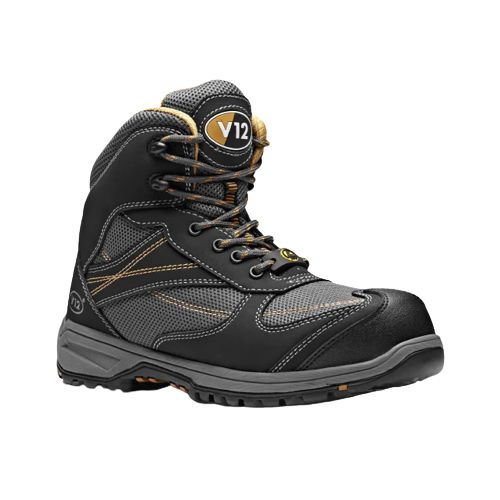 V12 Footwear V1945 Black, Grey ESD Safe Composite Toe CappedWomen's Safety Boot, UK 2, EU 35