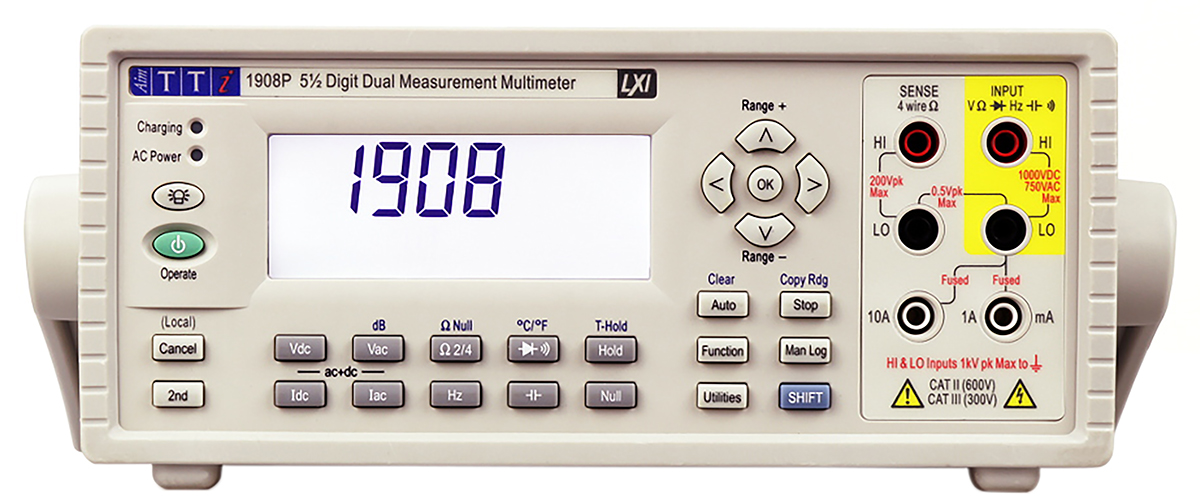 Aim-TTi 1908P Bench Digital Multimeter, True RMS, 10A ac Max, 10A dc Max, 1000V ac Max - UKAS Calibrated