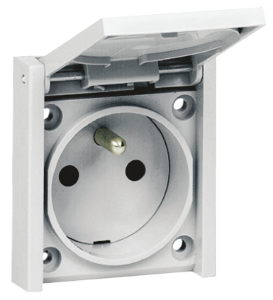 Legrand Grey 1 Gang Plug Socket, 16A, Type E - French, Outdoor Use