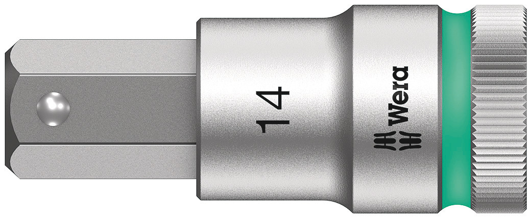 Wera 1/2 in Drive Bit Socket, Hex Bit, 14mm, 60 mm Overall Length