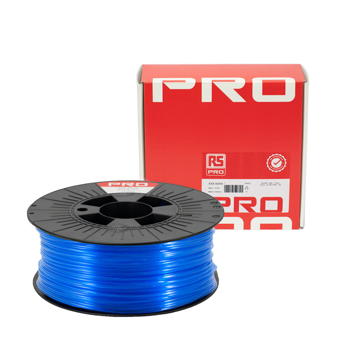 RS PRO 1.75mm Translucent Blue PET-G 3D Printer Filament, 1kg