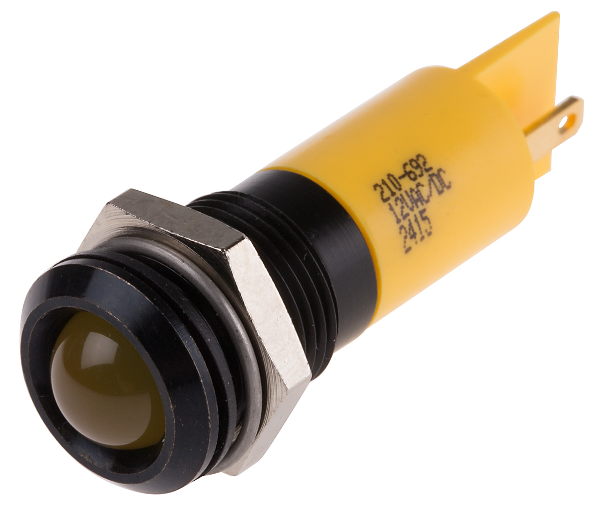 RS PRO Yellow Panel Mount Indicator, 12V, 14mm Mounting Hole Size, IP67