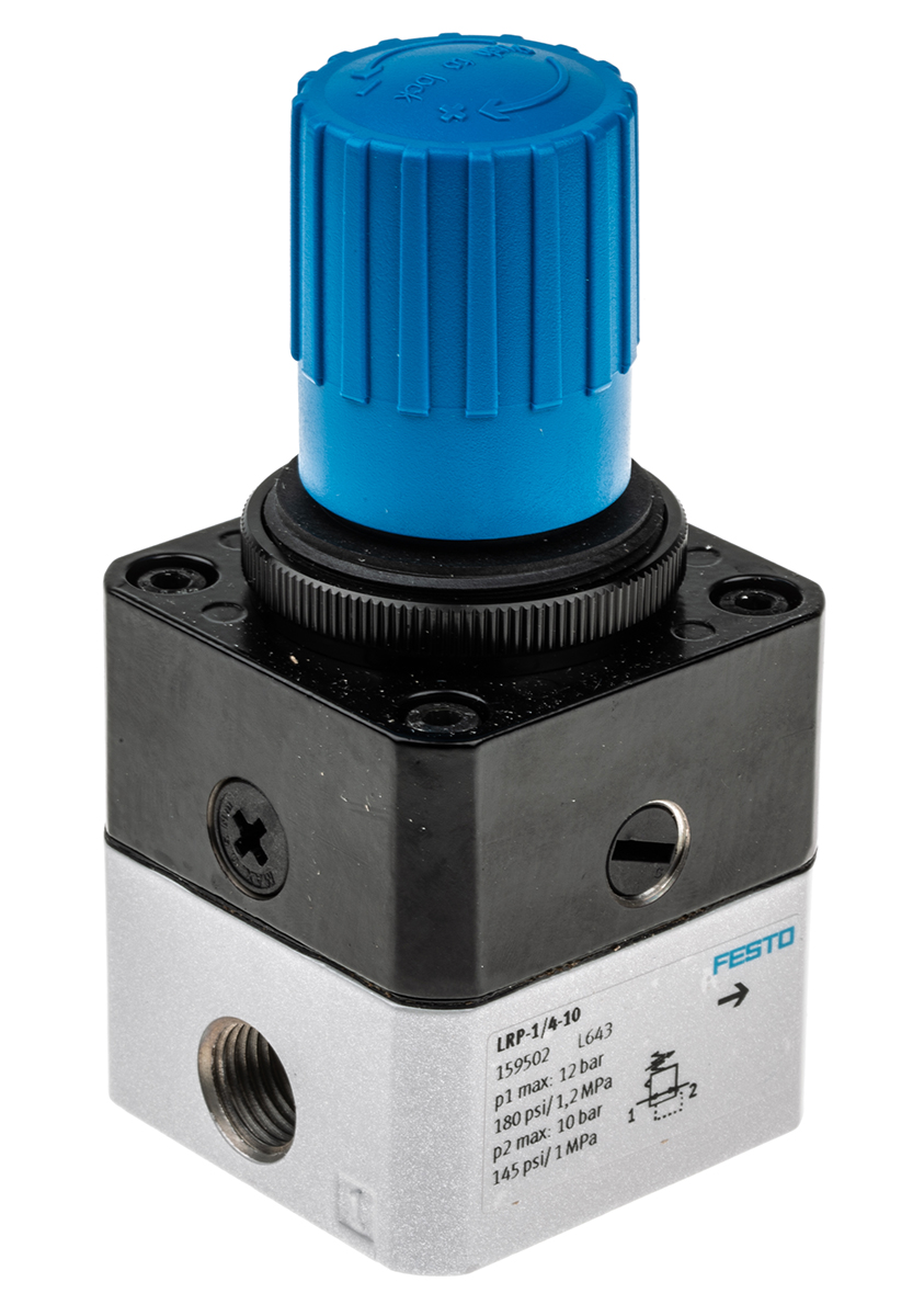 Festo G 1/4 Pneumatic Regulator - 0.1bar to 10bar, 1/4in, 12bar max. input, 159502