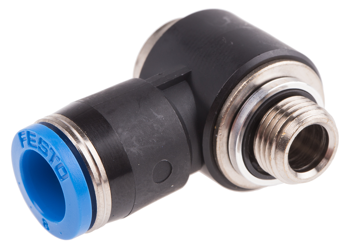 Festo QS Series Elbow Threaded Adaptor, G 1/8 Male to Push In 8 mm, Threaded-to-Tube Connection Style, 186150