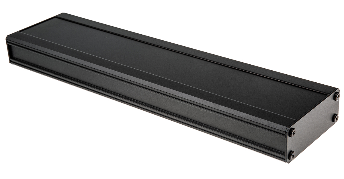 RS PRO Black Extruded Aluminium Heat Sink Case, IP40, Black Lid, 400 x 100 x 41mm