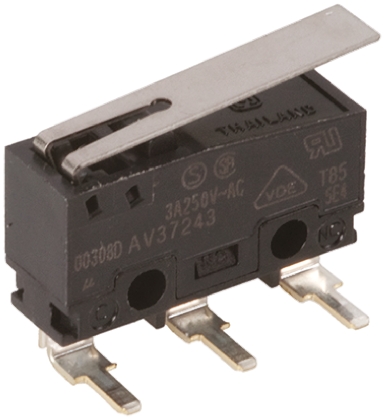 Panasonic Hinge Lever Micro Switch, Left Angle PCB Terminal, 5 A @ 250 V ac, SP-CO
