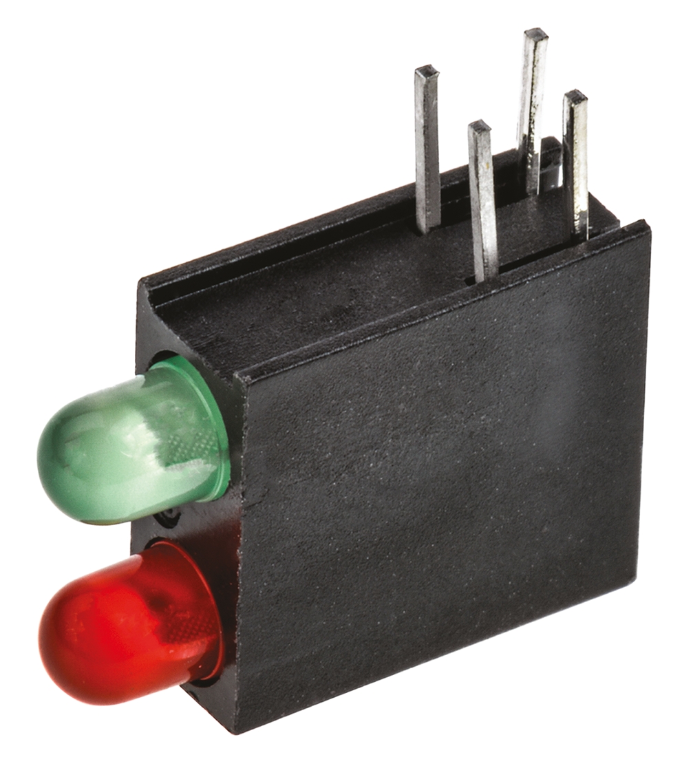 Dialight 553-0112-200F, Green & Red Right Angle PCB LED Indicator, 2 LEDs, Through Hole 2.8 V