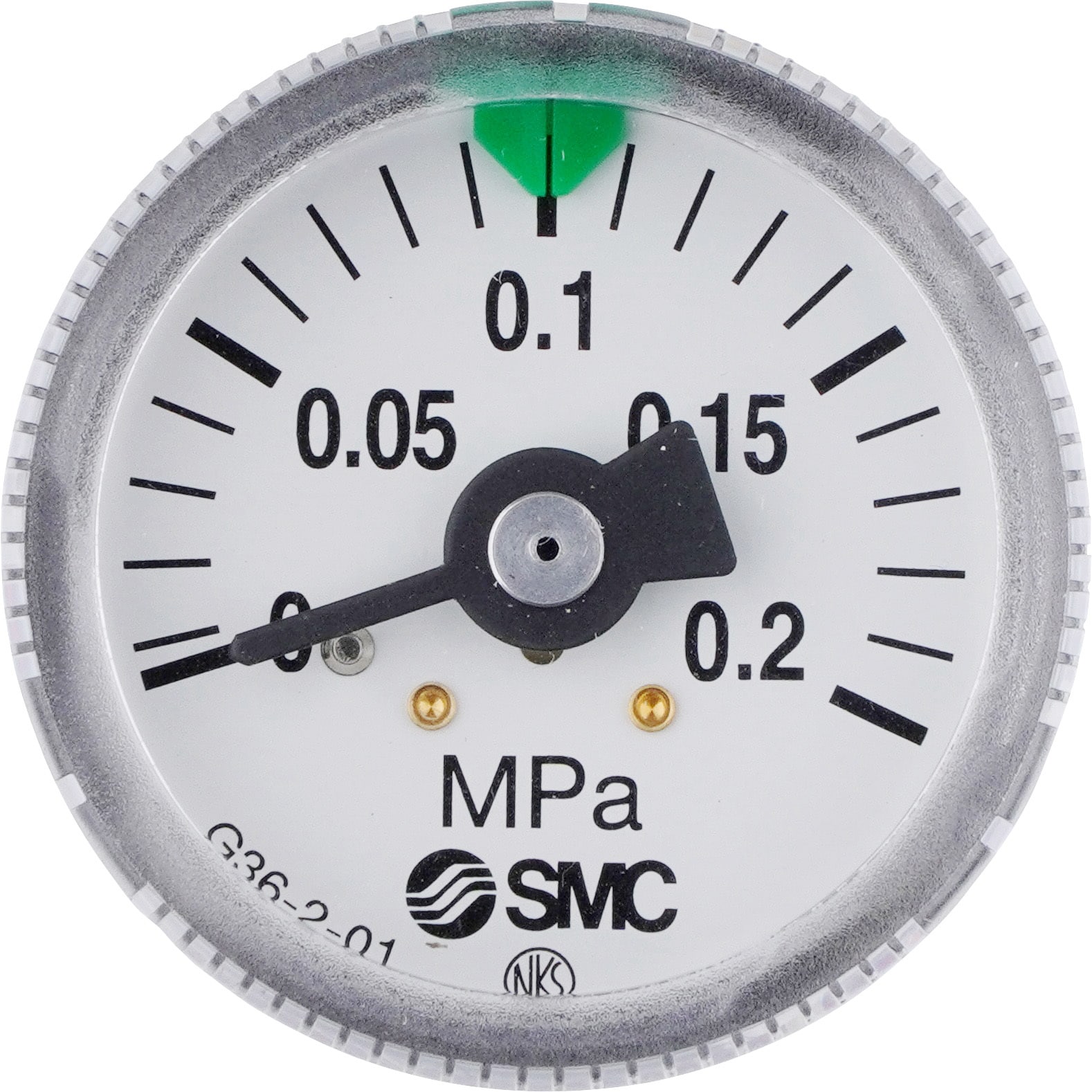SMC R 1/8 Analogue Pressure Gauge 2bar Back Entry 37mm Outside Diameter